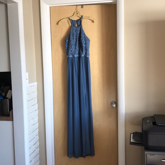 David’s bridal F19608 steel blue bridesmaids dress - Picture 2 of 8